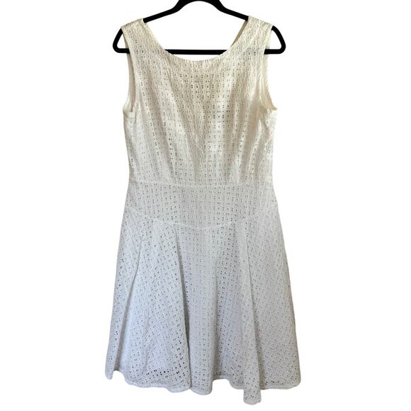 Boutique By Jaeger Mini Dress White Flared Skirt V-Neck Button Sleeveless Sz 12 - Picture 1 of 6